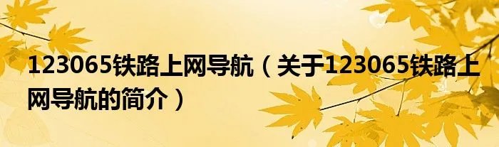 123065铁路上网导航（关于123065铁路上网导航的简介）