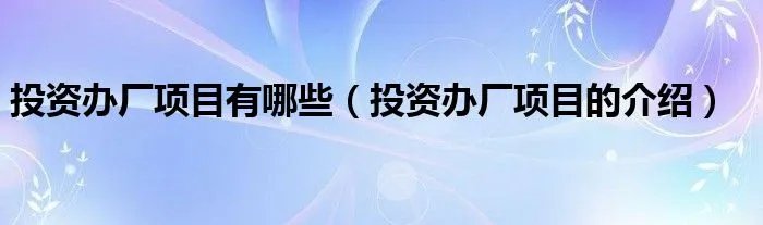 投资办厂项目有哪些（投资办厂项目的介绍）
