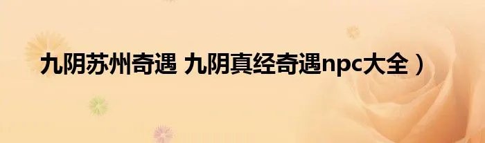九阴苏州奇遇 九阴真经奇遇npc大全）