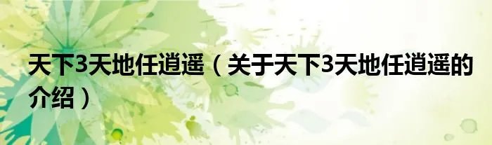 天下3天地任逍遥（关于天下3天地任逍遥的介绍）