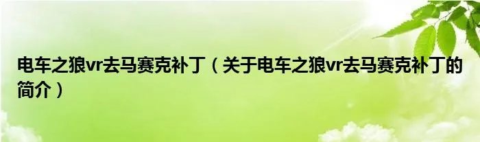 电车之狼vr去马赛克补丁（关于电车之狼vr去马赛克补丁的简介）