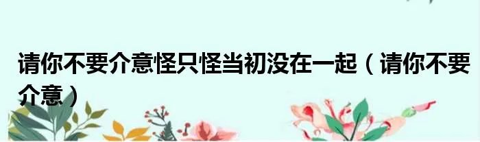 请你不要介意怪只怪当初没在一起（请你不要介意）
