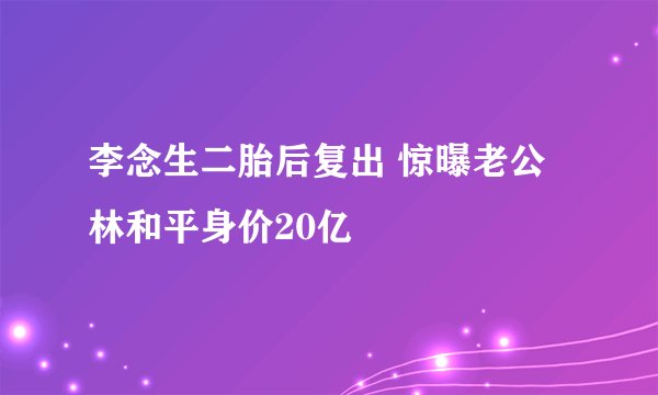 李念生二胎后复出 惊曝老公林和平身价20亿