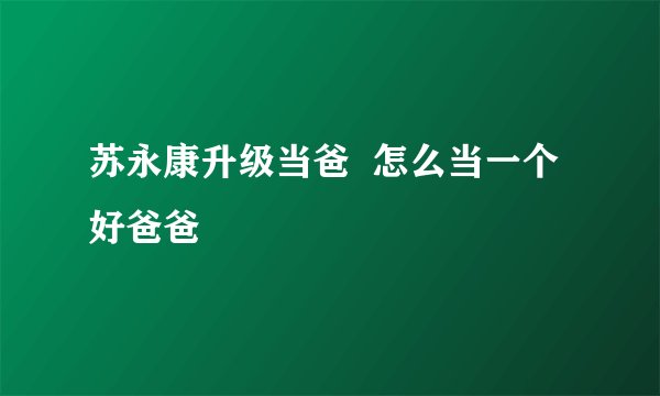 苏永康升级当爸  怎么当一个好爸爸