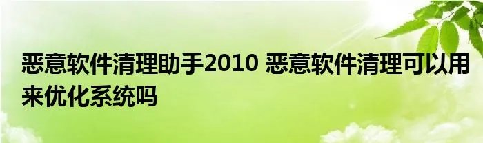 恶意软件清理助手2010 恶意软件清理可以用来优化系统吗