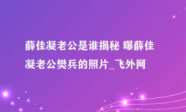 薛佳凝老公是谁揭秘 曝薛佳凝老公樊兵的照片_飞外网