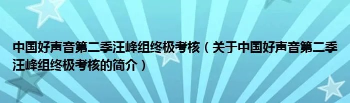 中国好声音第二季汪峰组终极考核（关于中国好声音第二季汪峰组终极考核的简介）