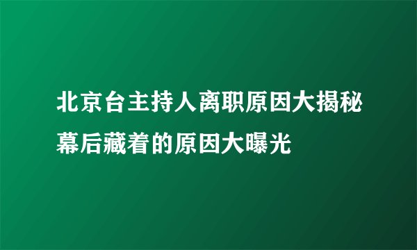 北京台主持人离职原因大揭秘幕后藏着的原因大曝光