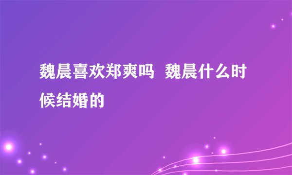 魏晨喜欢郑爽吗  魏晨什么时候结婚的