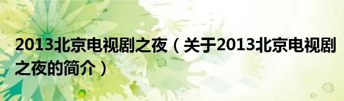 2013北京电视剧之夜（关于2013北京电视剧之夜的简介）