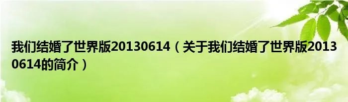 我们结婚了世界版20130614（关于我们结婚了世界版20130614的简介）