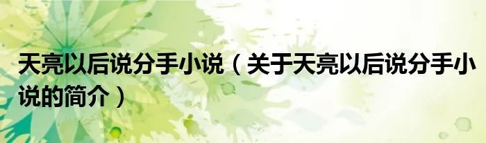 天亮以后说分手小说（关于天亮以后说分手小说的简介）