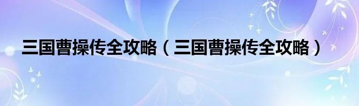 三国曹操传全攻略(三国曹操传全攻略)