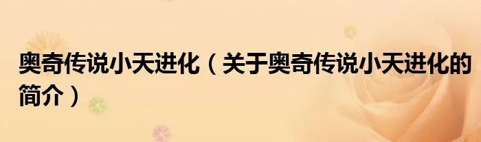 奥奇传说小天进化（关于奥奇传说小天进化的简介）