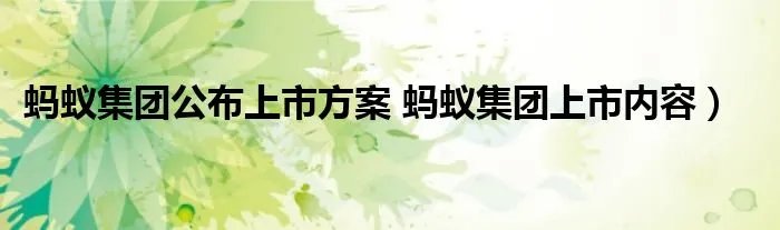 蚂蚁集团公布上市方案 蚂蚁集团上市内容）