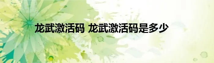 龙武激活码 龙武激活码是多少