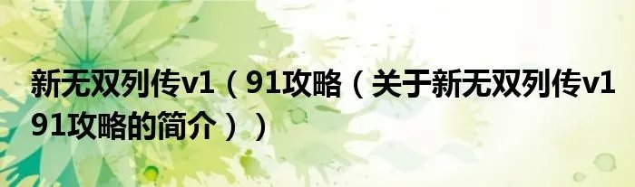 新无双列传v1（91攻略（关于新无双列传v191攻略的简介））