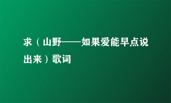 求（山野——如果爱能早点说出来）歌词
