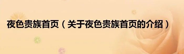 夜色贵族首页（关于夜色贵族首页的介绍）