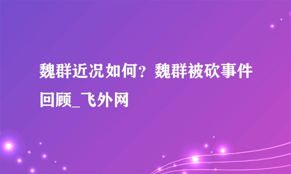 魏群近况如何？魏群被砍事件回顾_飞外网