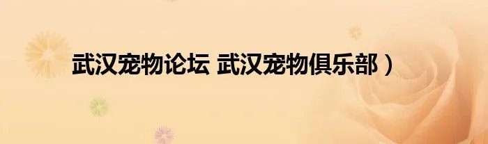 武汉宠物论坛 武汉宠物俱乐部）