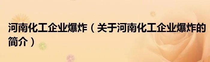 河南化工企业爆炸（关于河南化工企业爆炸的简介）