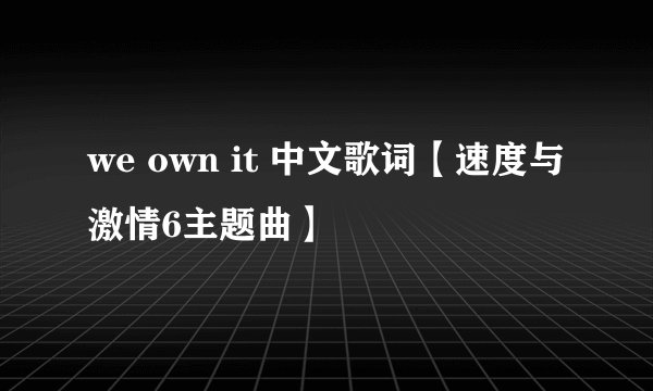 we own it 中文歌词【速度与激情6主题曲】