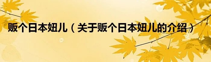 贩个日本妞儿（关于贩个日本妞儿的介绍）
