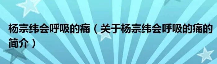 杨宗纬会呼吸的痛（关于杨宗纬会呼吸的痛的简介）