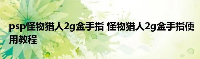 psp怪物猎人2g金手指 怪物猎人2g金手指使用教程