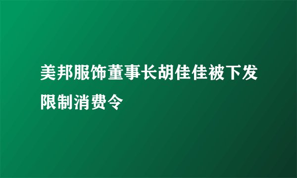 美邦服饰董事长胡佳佳被下发限制消费令