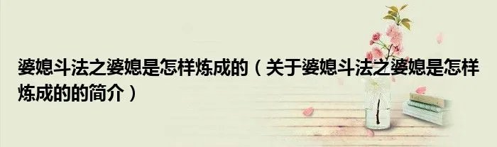 婆媳斗法之婆媳是怎样炼成的（关于婆媳斗法之婆媳是怎样炼成的的简介）
