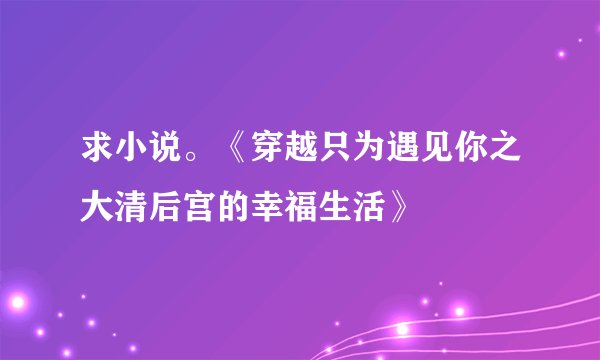 求小说。《穿越只为遇见你之大清后宫的幸福生活》