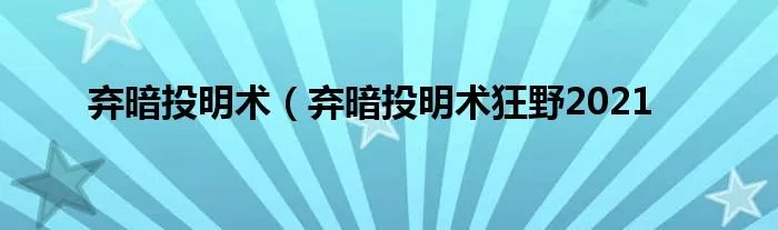 弃暗投明术(弃暗投明术狂野2021