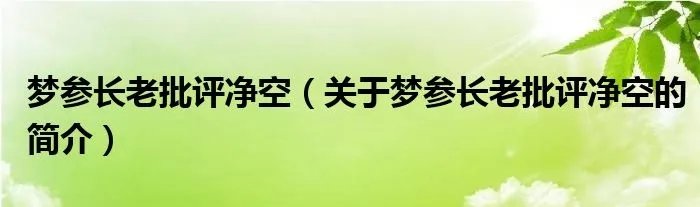 梦参长老批评净空（关于梦参长老批评净空的简介）