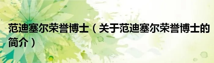 范迪塞尔荣誉博士（关于范迪塞尔荣誉博士的简介）