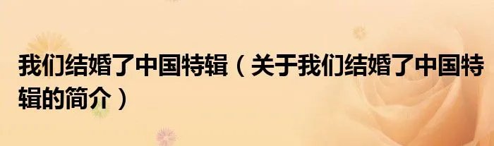 我们结婚了中国特辑（关于我们结婚了中国特辑的简介）