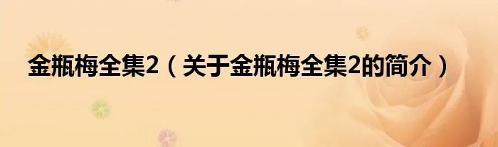 金瓶梅全集2（关于金瓶梅全集2的简介）