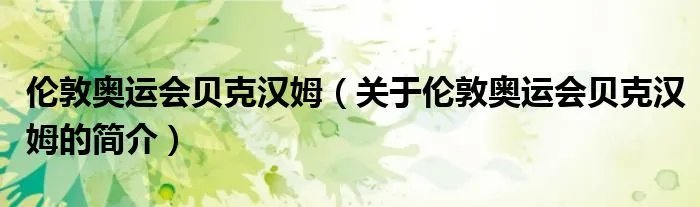 伦敦奥运会贝克汉姆（关于伦敦奥运会贝克汉姆的简介）