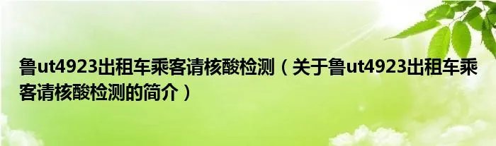 鲁ut4923出租车乘客请核酸检测（关于鲁ut4923出租车乘客请核酸检测的简介）