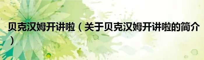 贝克汉姆开讲啦（关于贝克汉姆开讲啦的简介）