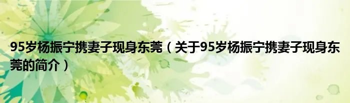 95岁杨振宁携妻子现身东莞（关于95岁杨振宁携妻子现身东莞的简介）