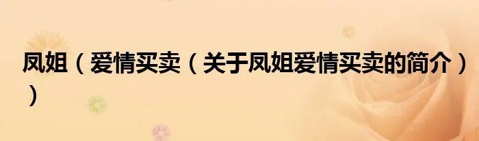 凤姐（爱情买卖（关于凤姐爱情买卖的简介））