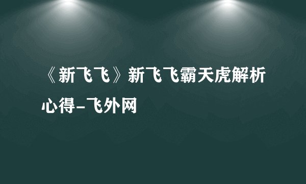 《新飞飞》新飞飞霸天虎解析心得-飞外网