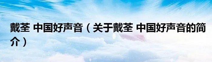 戴荃 中国好声音（关于戴荃 中国好声音的简介）