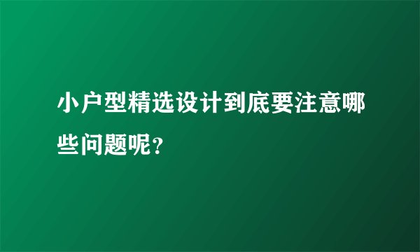 小户型精选设计到底要注意哪些问题呢?
