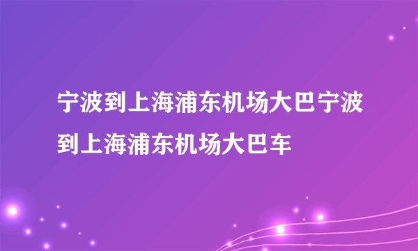 宁波到上海浦东机场大巴宁波到上海浦东机场大巴车