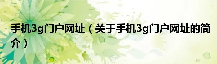 手机3g门户网址(关于手机3g门户网址的简介)