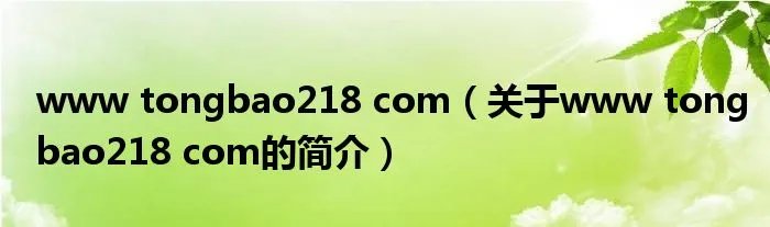 www tongbao218 com(关于www tongbao218 com的简介)