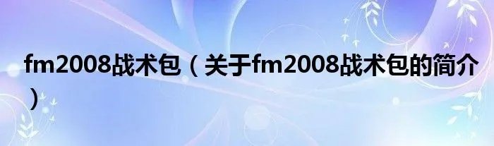fm2008战术包（关于fm2008战术包的简介）